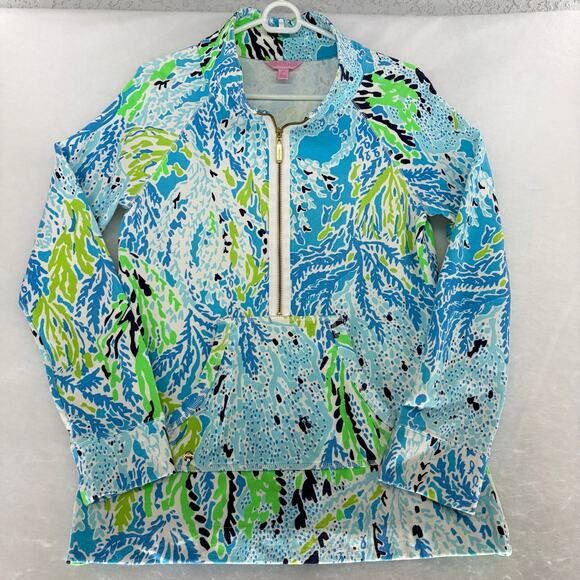 Lilly Pulitzer Sweaters - Lilly Pulitzer Half Zip Pullover Top Size M Blue Green Coral Reef Print